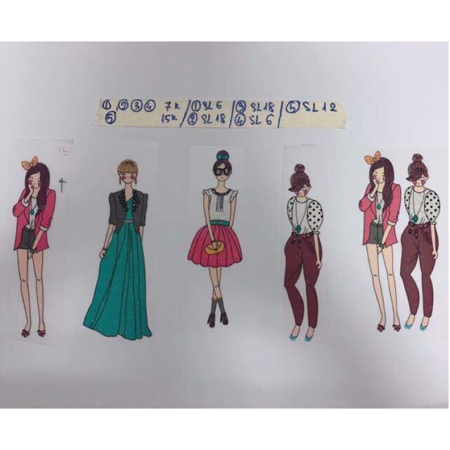 Sticker ủi ,hình ủi 5 cô gái (có keo) (phụ kiện may vá, trang trí quần áo may mặc, Handmade,DIY)