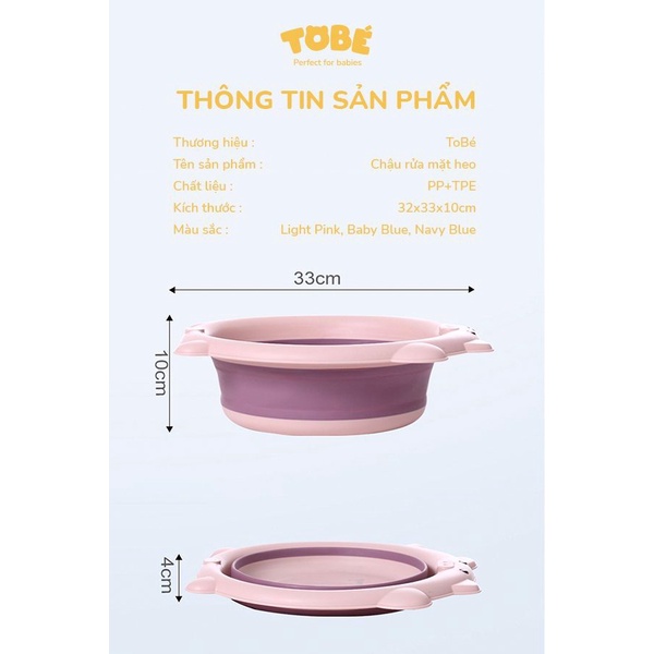 Chậu Rửa Mặt Gấp Gọn TOBÉ Họa Tiết Heo Ngộ Nghĩnh Chất Liệu Nhựa PP Cao Cấp An Toàn Cho Bé