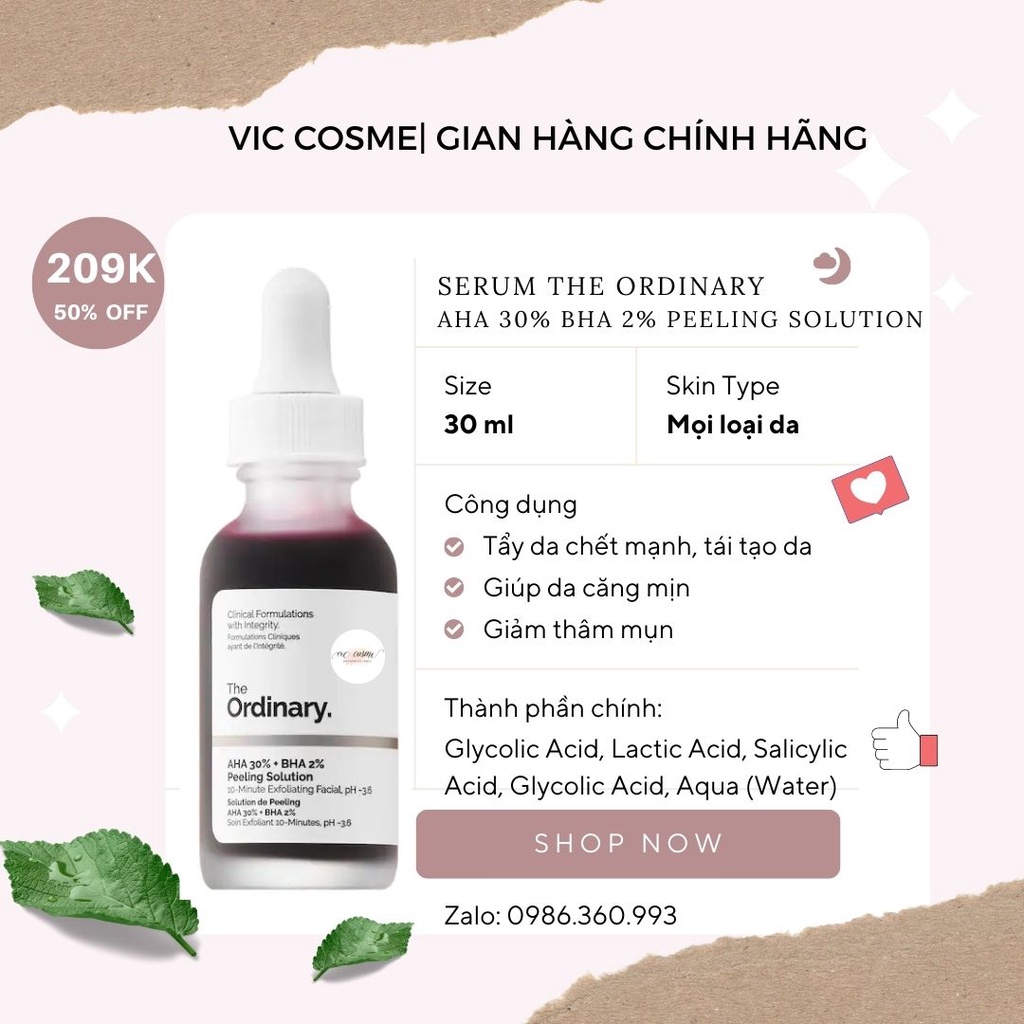 Serum tẩy da chết The Ordinary AHA 30% +BHA 2% Peeling solution
