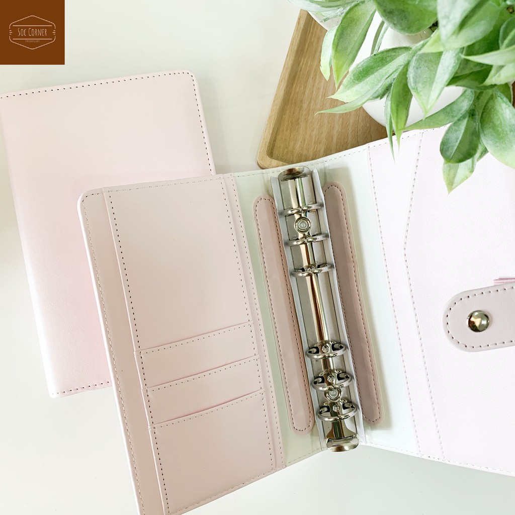 Sổ da PU Planner size A6 nắp gài bấm mạ