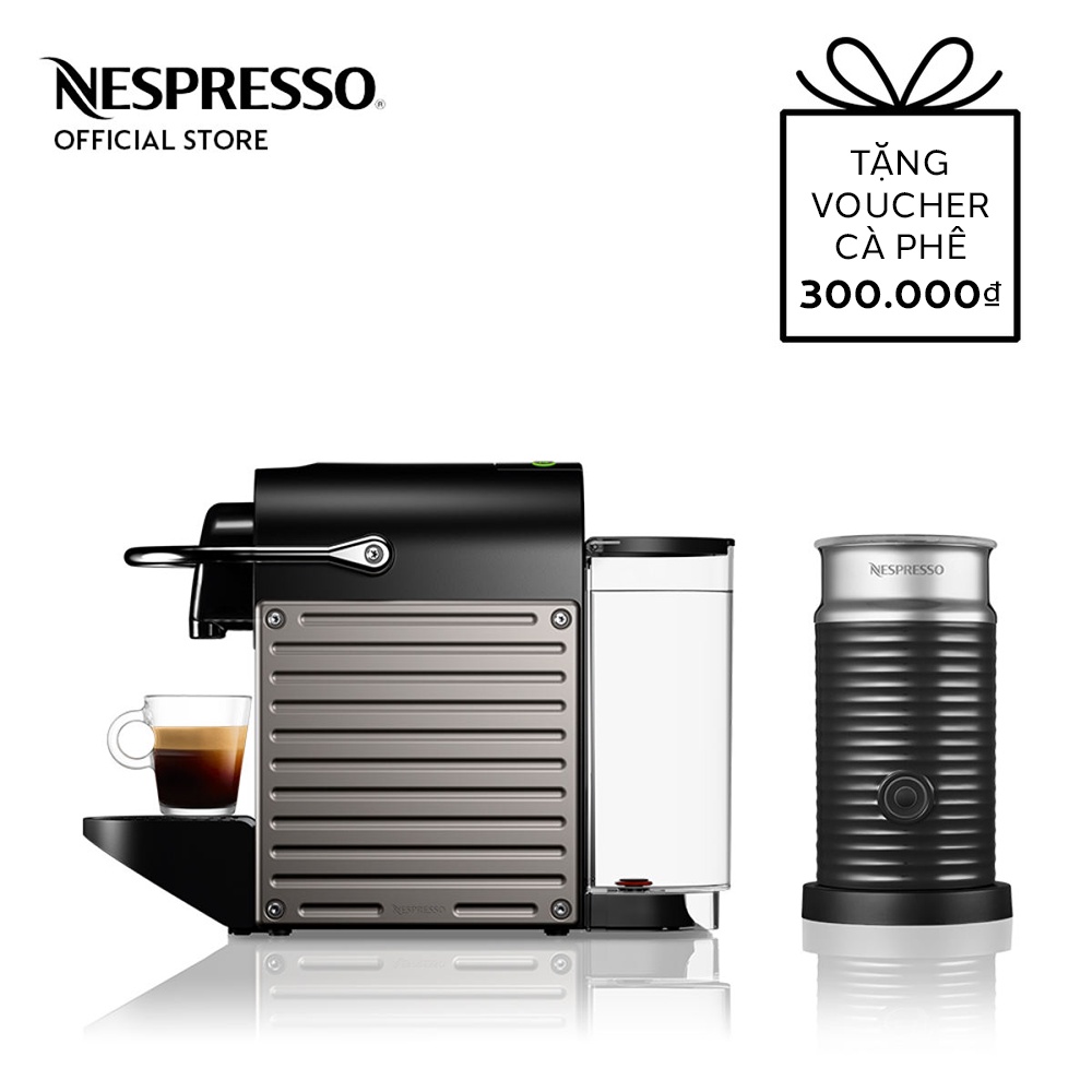 [Mã ELHADEV giảm 4% đơn 300K] Bộ máy pha cà phê Nespresso Pixie - Đen &amp; máy đánh sữa Aeroccino 3