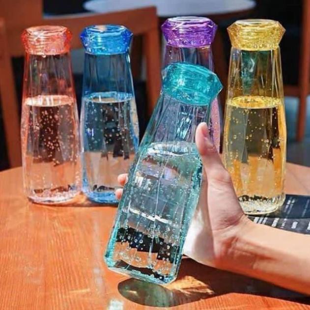 Bình Đựng Nước Thủy Tinh Kim Cương Cao Cấp Chịu Nhiệt Dung Tích 400ml