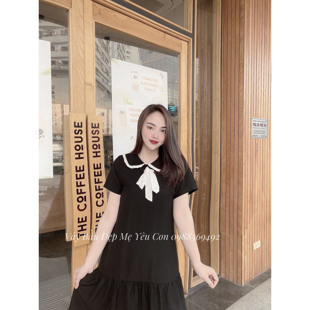 VÁY BẦU, ĐẦM BẦU THIẾT KẾ THỜI TRANG CỔ NƠ TIỂU THƯ MÀU ĐEN GT 3