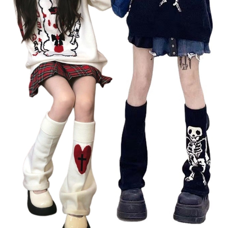 Youyo Vớ Dệt Kim Giữ Ấm Chân Hình Trái Tim / Bộ Xương Phong Cách Gothic Punk Halloween Cho Nữ
