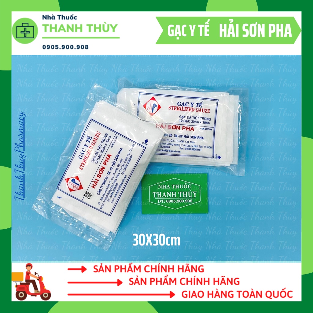 GẠC Y TẾ TIỆT TRÙNG HẢI SƠN PHA [GÓI 10 MIẾNG] 100% Sợi Cotton Tự Nhiên, Thấm Hút Cao, Mịn Màng,Không Gây Kích Ứng Da