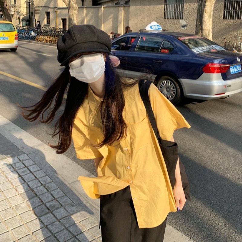 Áo Sơ Mi Ngắn Tay Dáng Rộng Xẻ Lưng Thời Trang Mùa Hè Dành Cho Nữ