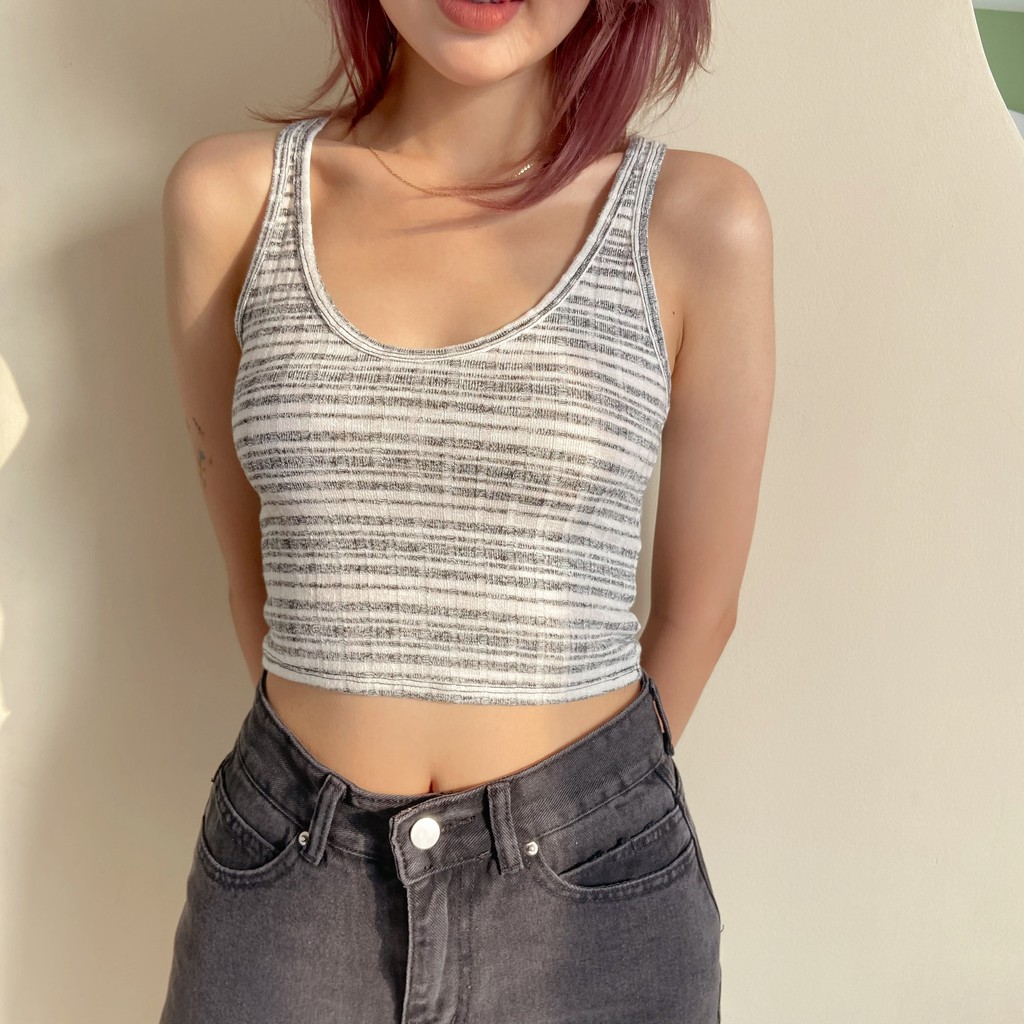 Áo croptop tanktop kẻ ngang co dãn Mia Ritta a2070 ảnh thật feedback