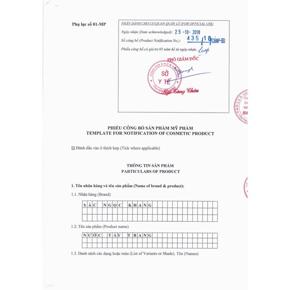 Nước tẩy trang Sắc Ngọc Khang – Hỗ trợ làm sạch sâu, loại bỏ lớp trang điểm
