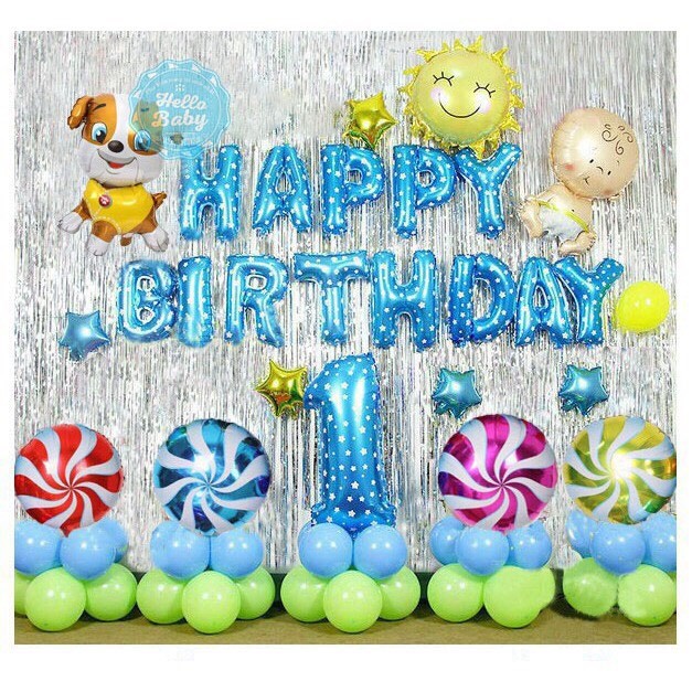 Set bóng trang trí sinh nhật cho bé tuổi TUẤT 2 tuổi ( Kèm bơm + keo dính)