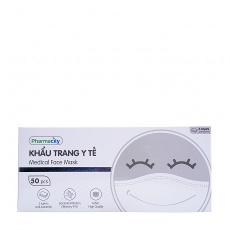 Khẩu Trang Y Tế 3 Lớp Màu Xanh - Trắng - Đen Pharmacity (50 cái/hộp)