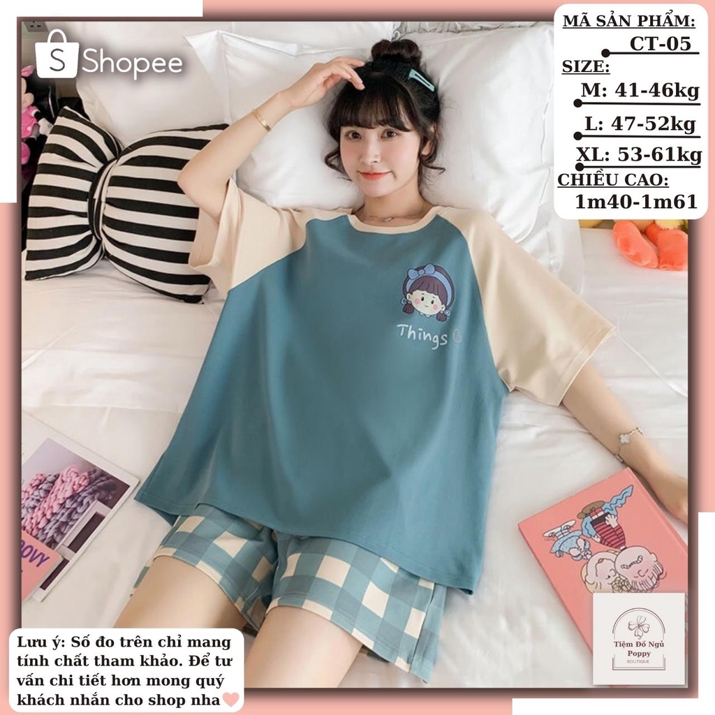 Đồ bộ pijama cộc đùi chất liệu thun cotog 4c Pyjama nữ hàn quốc đẹp bộ ngủ nữ dài tay cao cấp đẹp POPPY cộc đùi