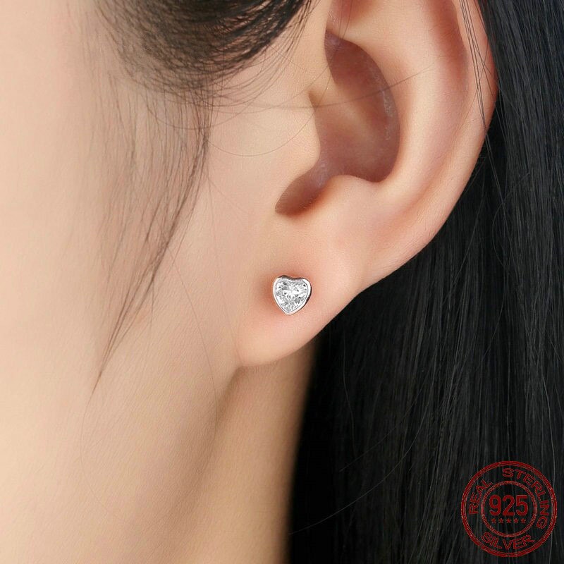 Hoa Tai Nữ Bạc Hiểu Minh HT179 Trái Tim Đính Đá