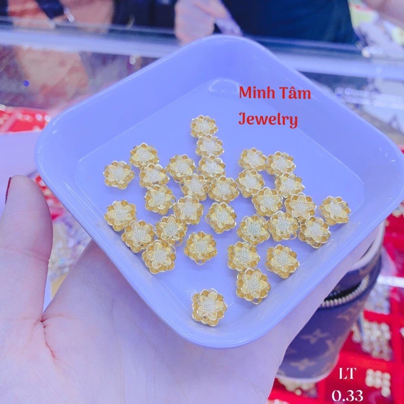 Charm hoa sen 10k,Charm Gold 10k mix vòng trầm hương-Minh Tâm Jewelry