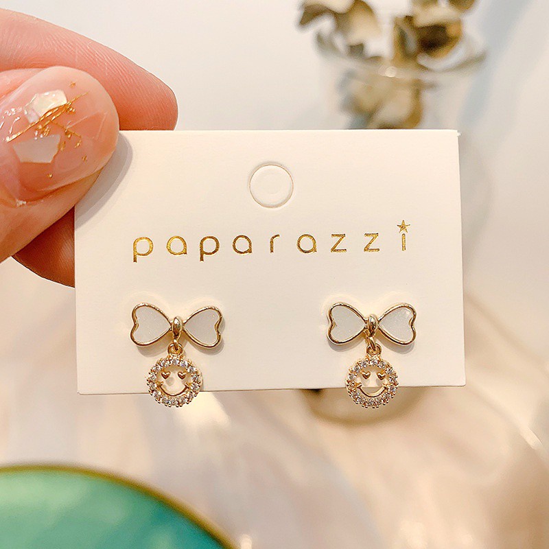 Bông Tai Hình Nơ Đính Đá Lấp Lánh Dễ Thương Phong Cách Hàn Quốc Cho Nữ