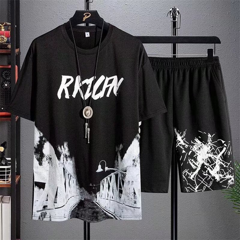 Bộ Đồ Thể Thao Áo Thun Tay Ngắn Dáng Rộng In Họa Tiết Kiểu Nhật Bản Thời Trang Mùa Hè Cho Nam Cỡ Lớn M-5XL