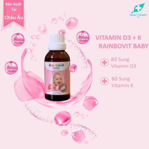 Vitamin D3+K Rainbovid Baby NHẬP KHẨU BA LAN- Tăng Cường Hấp Thu Canxi Tối Đa Cho Trẻ Cao Lớn Khỏe Mạnh