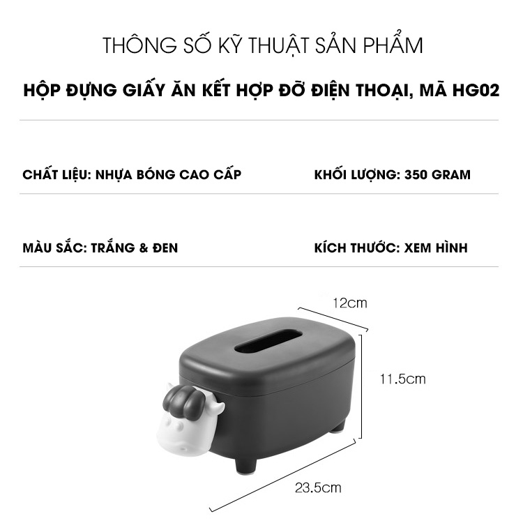 Hộp đựng khăn giấy ăn, hình con cừu kết hơp giá đỡ điện thoại &amp; đồ trang trí, mã HG02