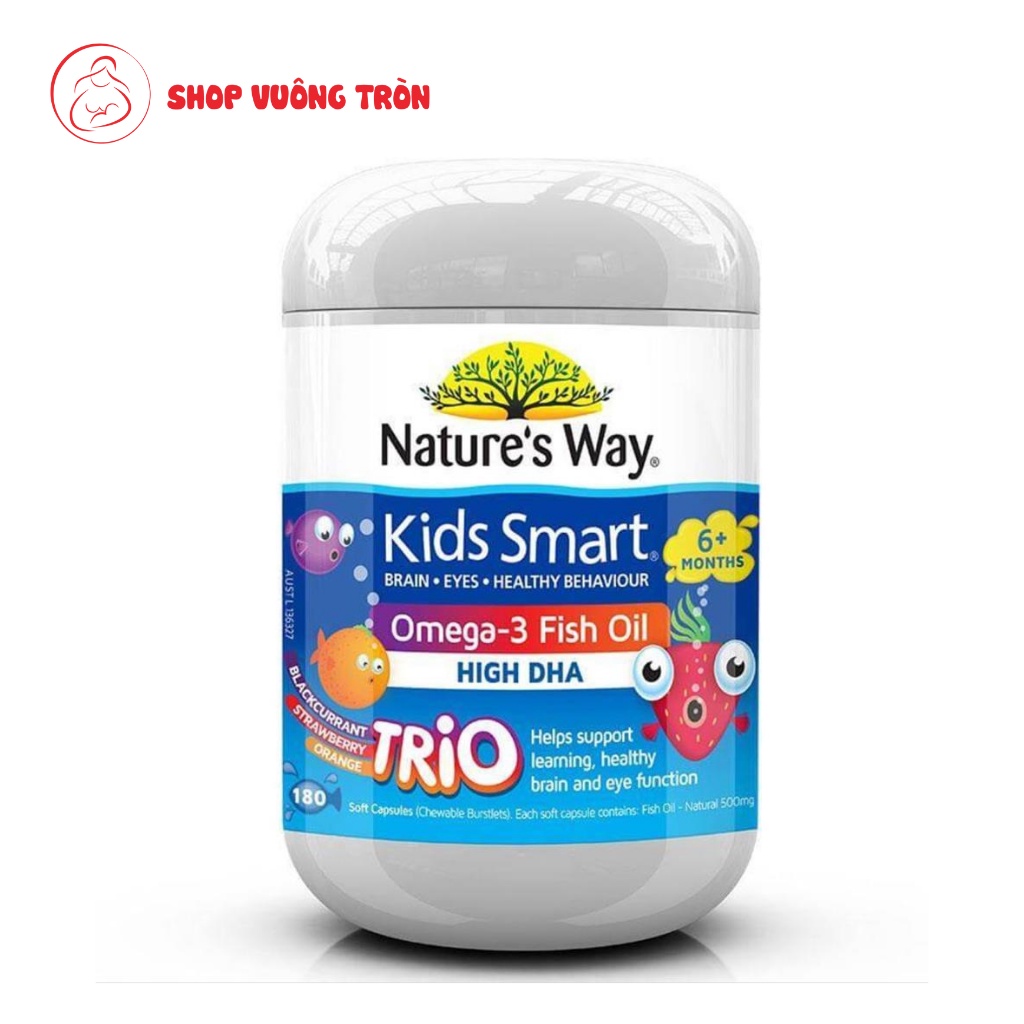 Viên Uống Dầu Cá Nature's Way Kids Smart OMEGA-3 Fish Oil Trio Bổ Sung DHA Phát Triển Trí Tuệ Cho Bé 60 Viên