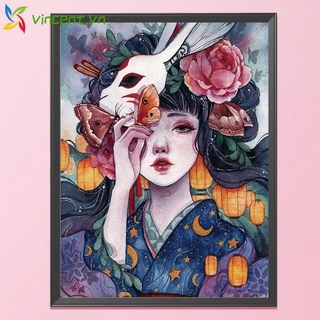 Tranh thêu chữ thập chỉ cotton DMC hình cô gái minh hoạ 11CT 50x41cm