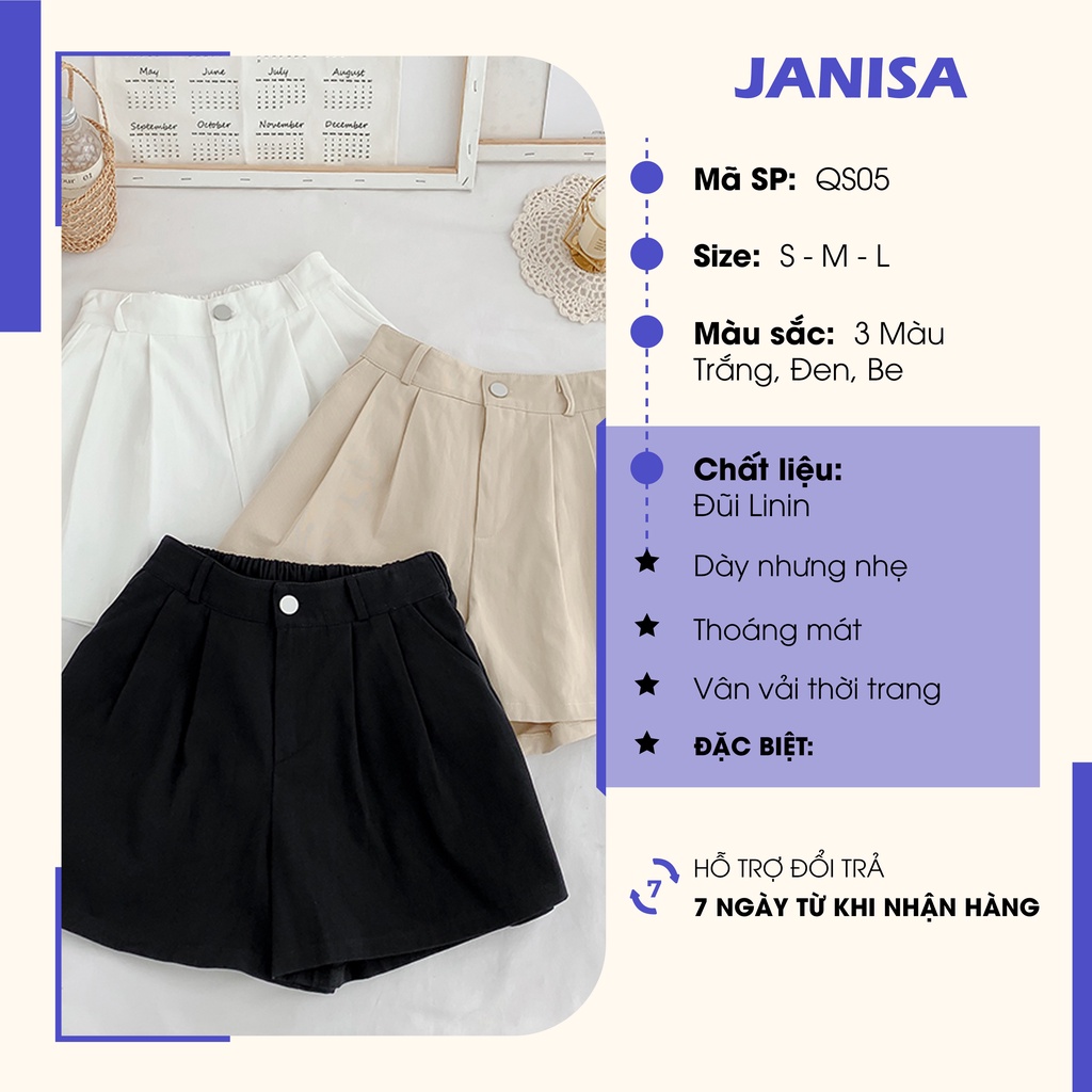 Quần short nữ ulzzang đũi lưng cao ống rộng cạp cao đẹp JANISA QS05 | BigBuy360 - bigbuy360.vn