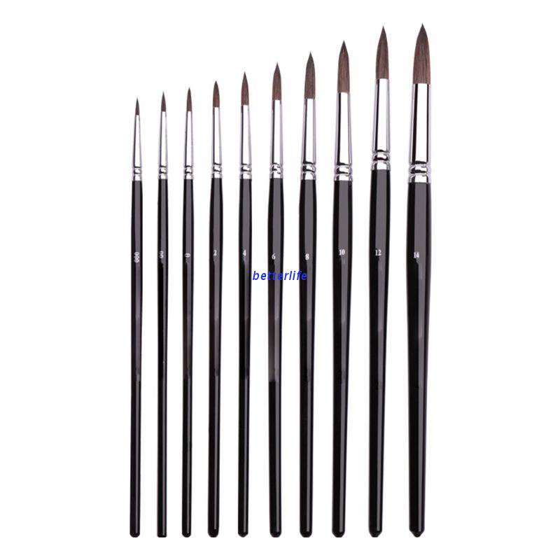 Cọ vẽ màu nước đầu tròn bằng acrylic màu đen 10 kiểu tùy chọn