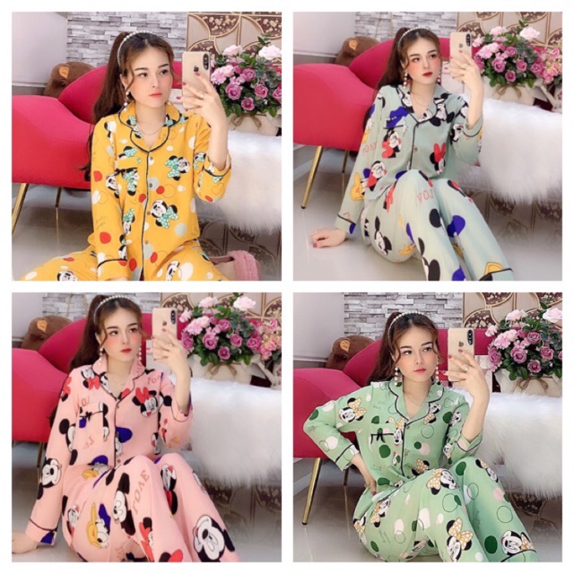 Đồ bộ pijama lụa tay dài quần dài dưới 60 kg mẩu mới