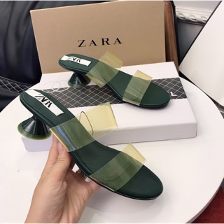 Guốc zara mica quai trong gót loe xuất dư fullbox tag mác