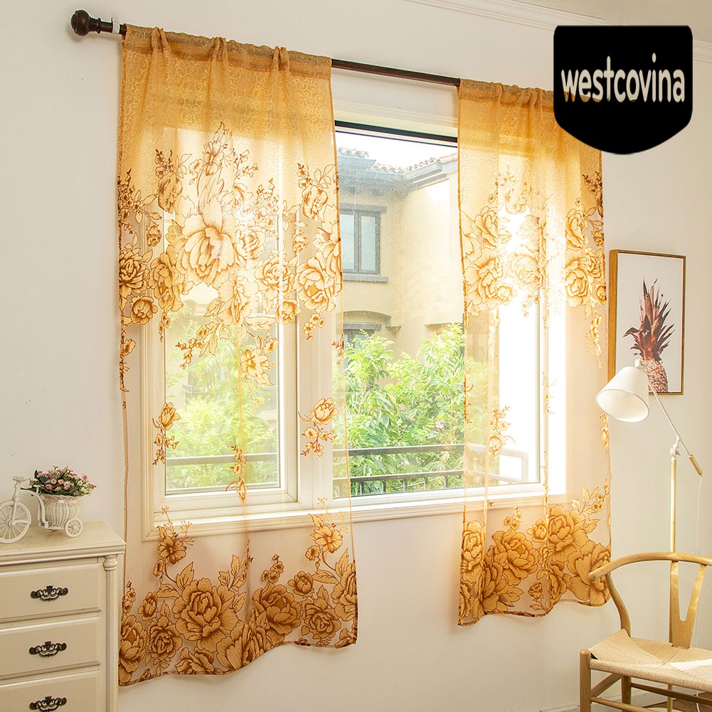 [Hot]☀ Rèm Cửa Vải Voan In Hoa Sang Trọng