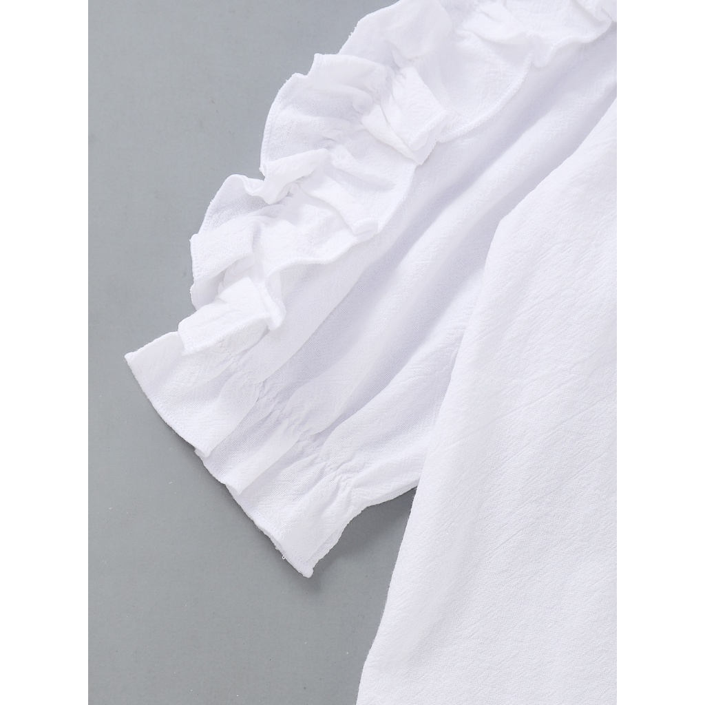 Áo sơ mi trắng Mikrdoo diềm xếp nếp dễ thương cho bé gái