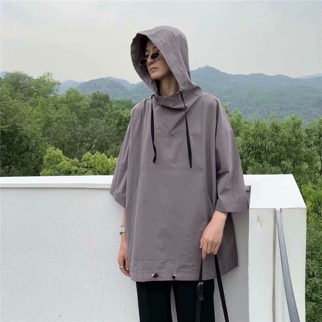 Áo Hoodie Tay Ngắn Màu Trơn Dáng Rộng Thời Trang Mùa Hè 2022 Phong Cách Hàn Quốc Cho Nam
