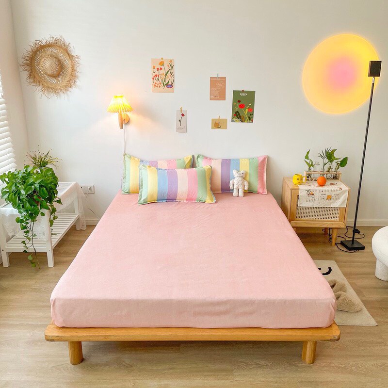Bộ vỏ chăn ga gối 4 món Cotton Poly bảy sắc cầu vồng