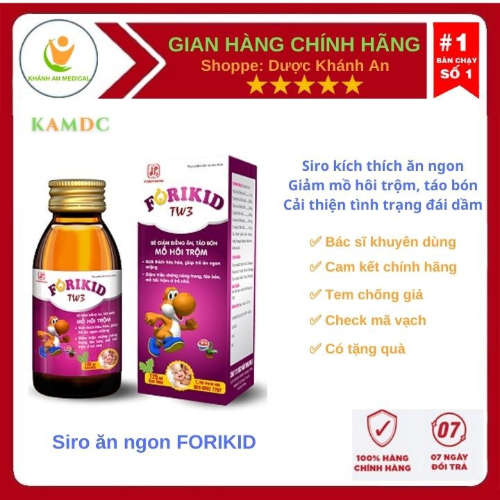 Siro Forikid TW3 𝐂𝐡í𝐧𝐡 𝐇ã𝐧𝐠  Khắc phục biếng ăn, táo bón, mồ hôi trộm, đái dầm ở trẻ Dược Khánh An D27