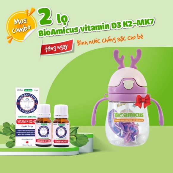 BioAmicus Vitamin D3K2-MK7 - chống còi xương, giúp bé tăng chiều cao ( lọ 1