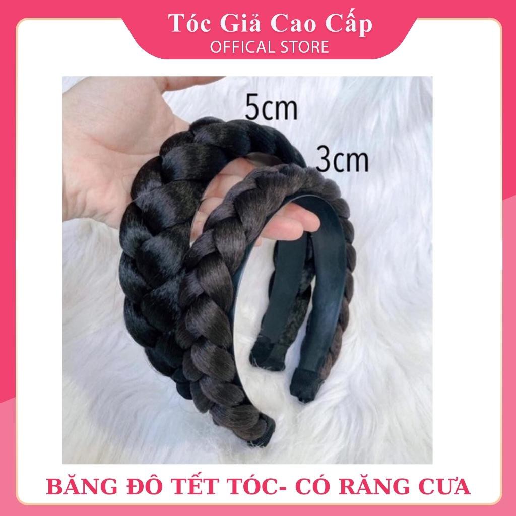 Băng đô tết tóc bính phồng, cài làm bằng tóc giả, phụ kiện cao cấp