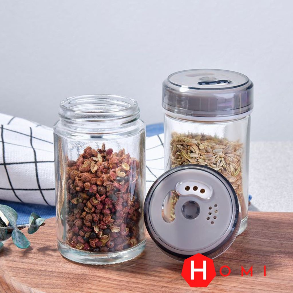 Hũ đựng gia vị [COMBO KÈM GIÁ XOAY] - Lọ đựng gia vị, hủ gia vị thủy tinh nhà bếp - DHOMI Store