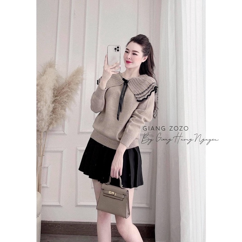 BÁN SỈ ÁO LEN CỔ BÈO BUỘC NƠ 2M HỒNG - KEM CHO NỮ | BigBuy360 - bigbuy360.vn