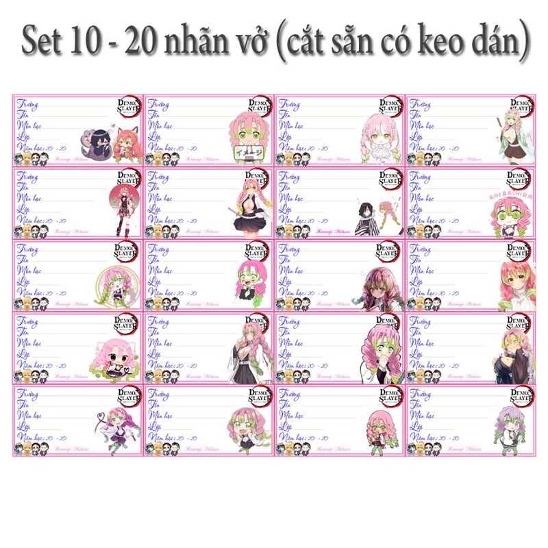 16-40 nhãn vở kanroji mitsuri luyến trụ khác nhau/ nhãn vở anime kimetsu no yaiba mitsuri