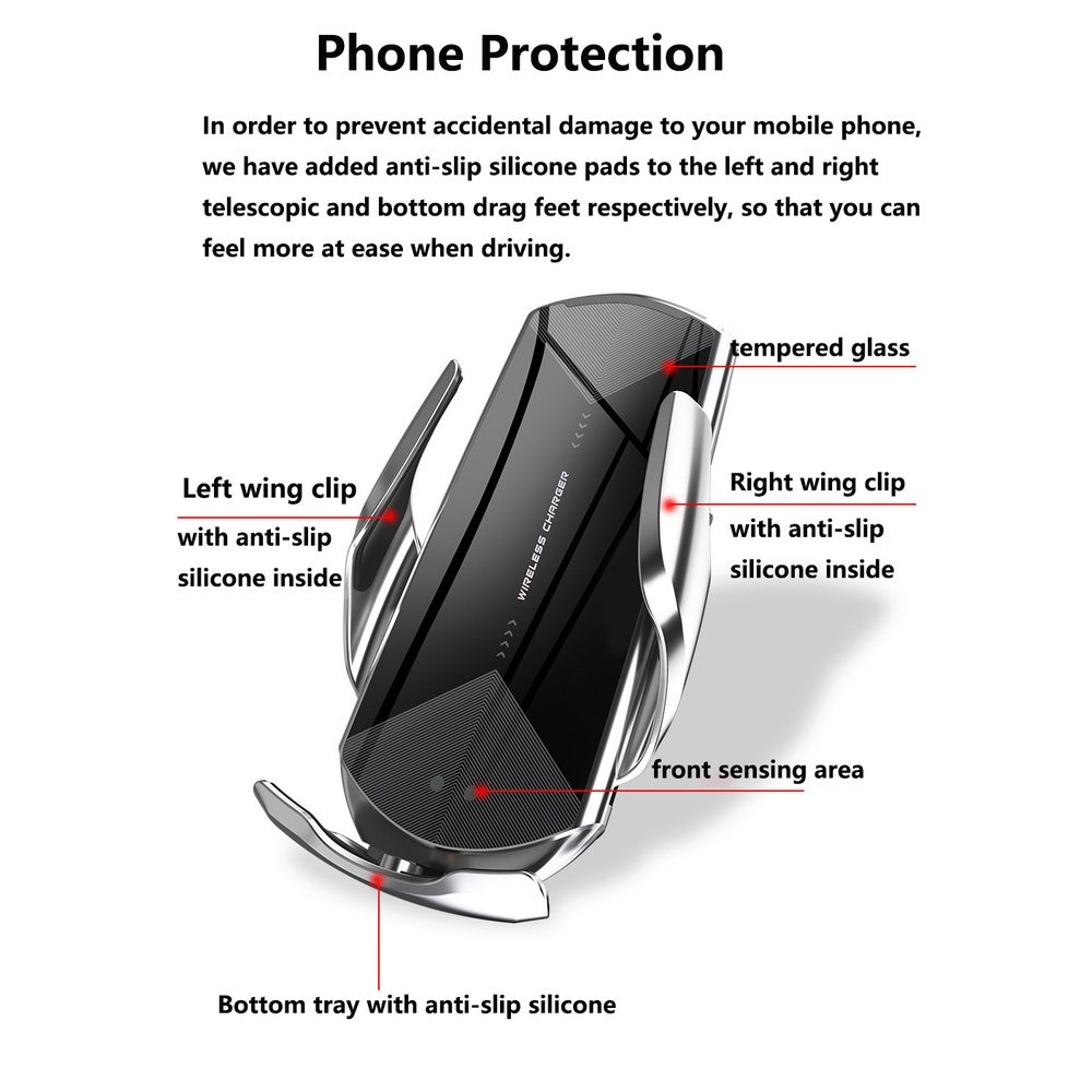 Đế Sạc Điện Thoại Không Dây Cảm Ứng Mở Và Đóng Xe Hơi