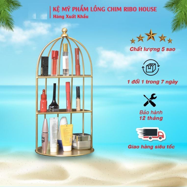 KỆ MỸ PHẨM LỒNG CHIM TRƯNG BÀY MĨ PHẨM ĐỂ BÀN 3 TẦNG