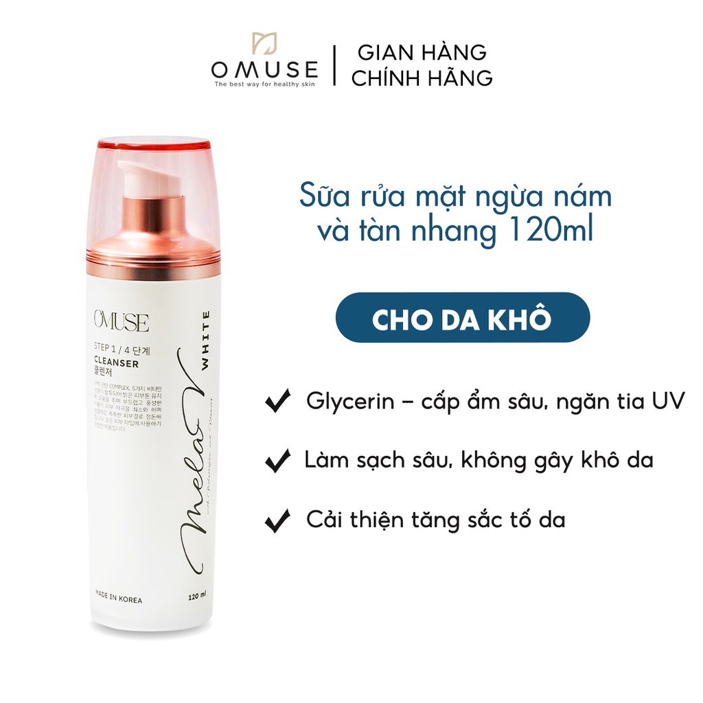 Sữa rửa mặt giúp làm mờ vết nám, tàn nhang OMUSE MelaV White Cleanser 120ml