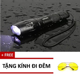 Free ship_đèn pin chông nước t6 tặng kính đi đêm
