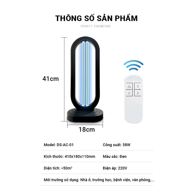 Đèn diệt khuẩn Tia cực tím UV + Ozone CÓ REMOTE công suất 38W Cát Thái ST-XD-01 khử trùng mọi góc làm sạch không khí