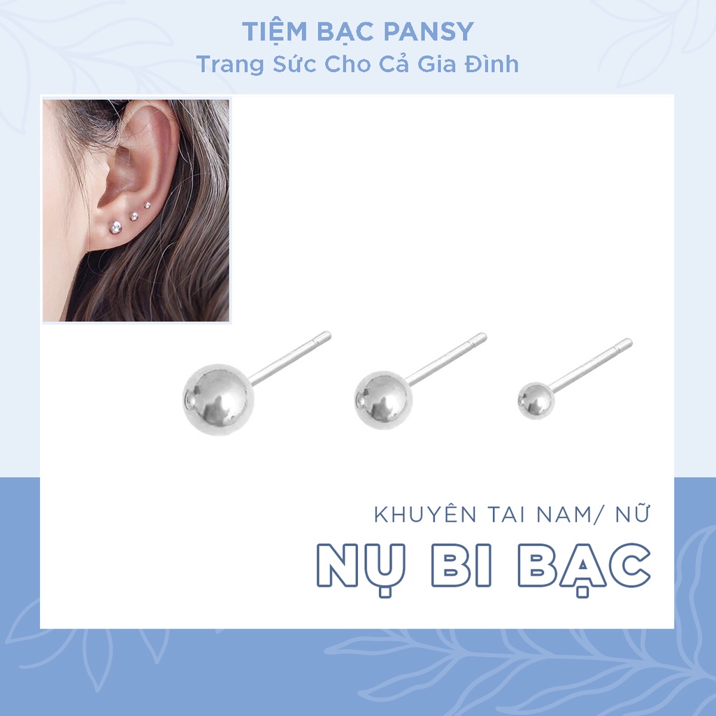 Khuyên tai nụ bi bạc ta nam nữ đều đeo được, bông tai Unisex chất liệu bạc thật nguyên chất