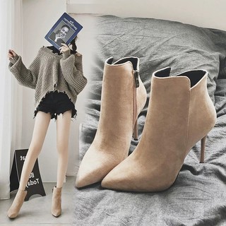 Giày bốt cao gót thời trang cá tính cho nữ chất liệu da PU