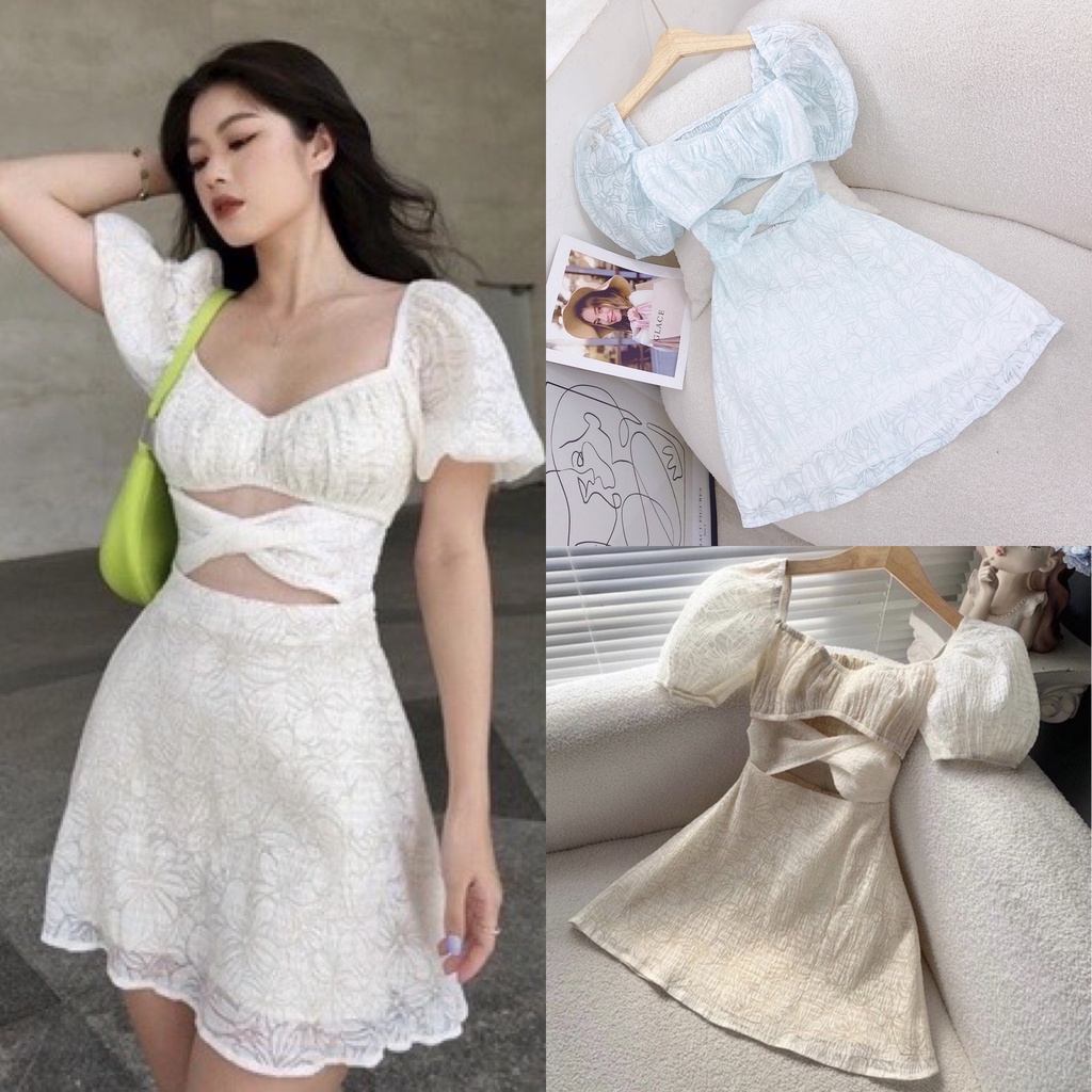 ĐẦM HOA NỔI KHOÉT EO