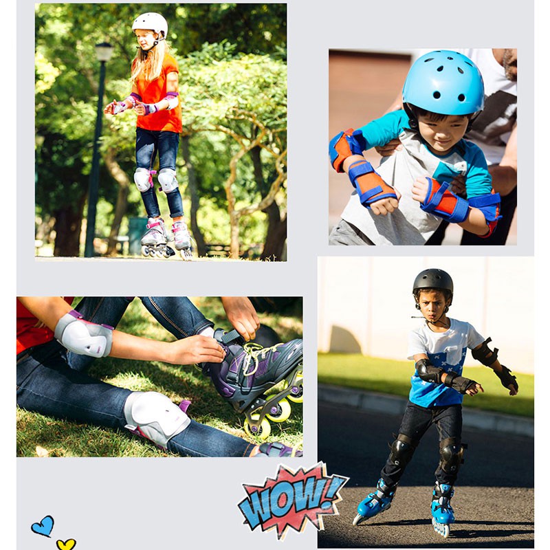 Agekusl 7 chiếc / Bộ Mũ bảo hiểm + Bảo vệ đầu gối + Khuỷu tay cho Trẻ em Đi xe đạp / Trượt băng