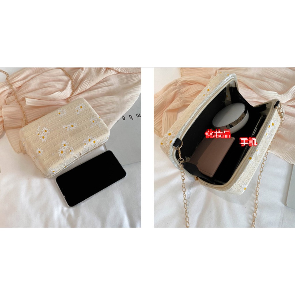 Túi Đeo Chéo Nữ Hoa Cúc Vuông Cute Size 11*17*7cm Quảng Châu
