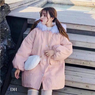 Áo khoác kaki lót lông cúc bấm dáng dài