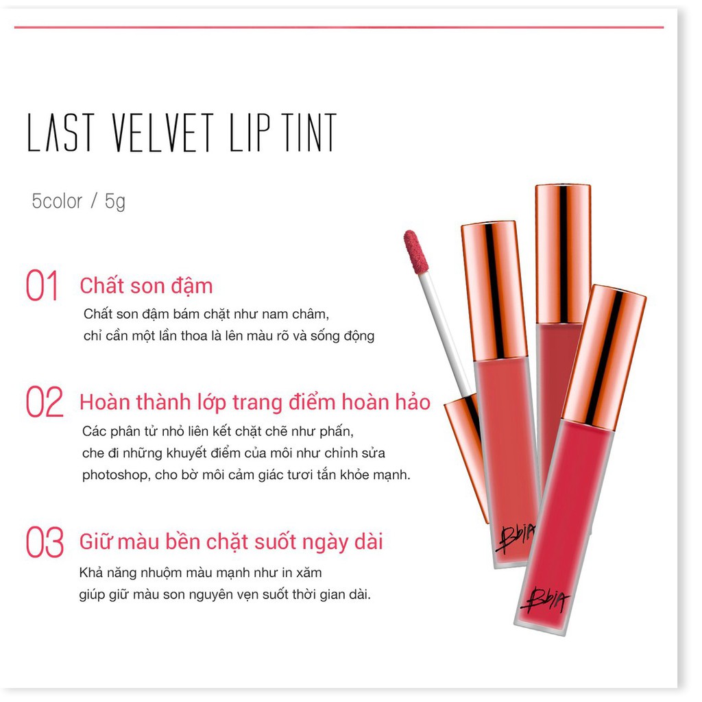 [Mã giảm giá] Son kem lì Bbia Last Velvet Lip Tint Version 4 5g (5 màu)