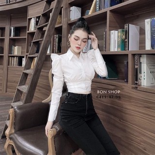 áo sơ mi tay phồng nhúng bo lưng